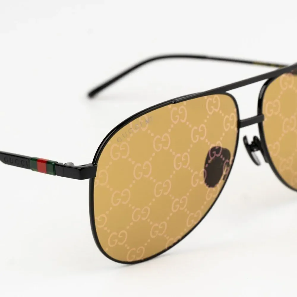 NEW Gucci GG1677S 005 Black Yellow Mirror Logo Pilot Unisex Sunglasses